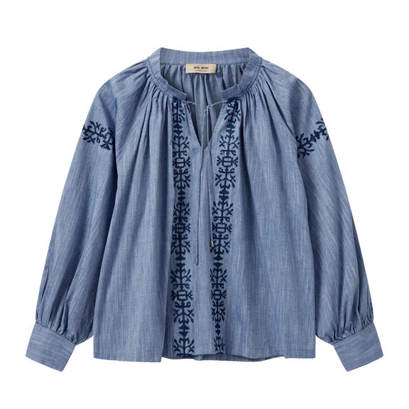 Mos Mosh Tessa Embroidery Shirt Blue Shadow 159750-765 front