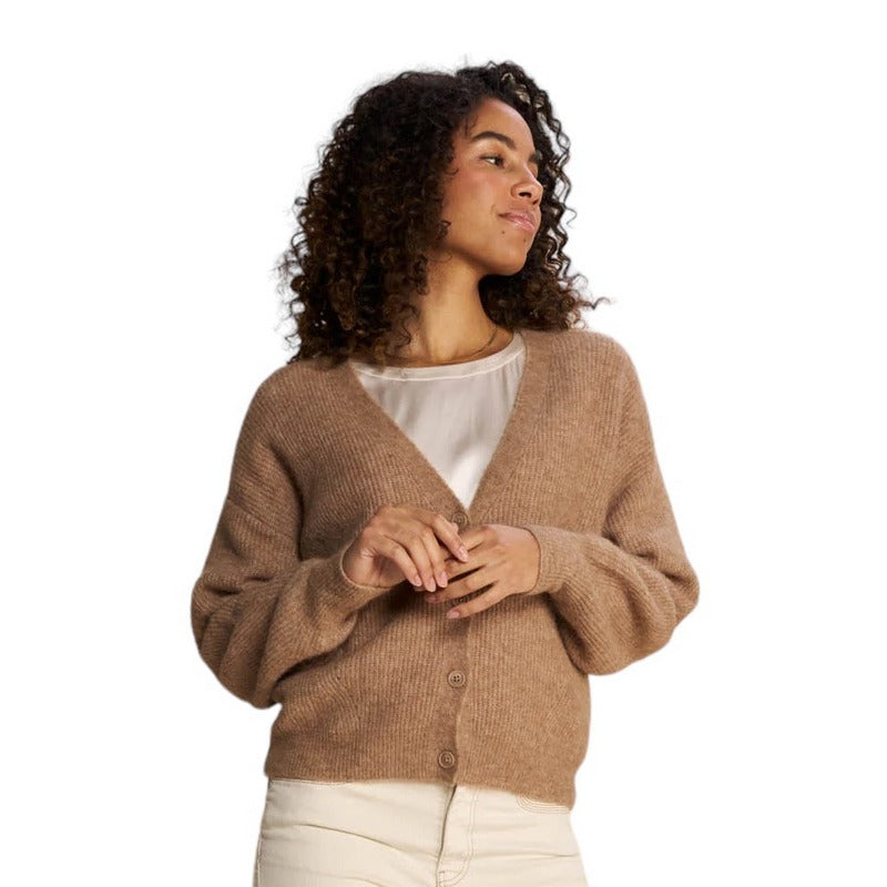 Mos Mosh Thora V-Neck Knit Cardigan Cinnamon Swirl on model front 1