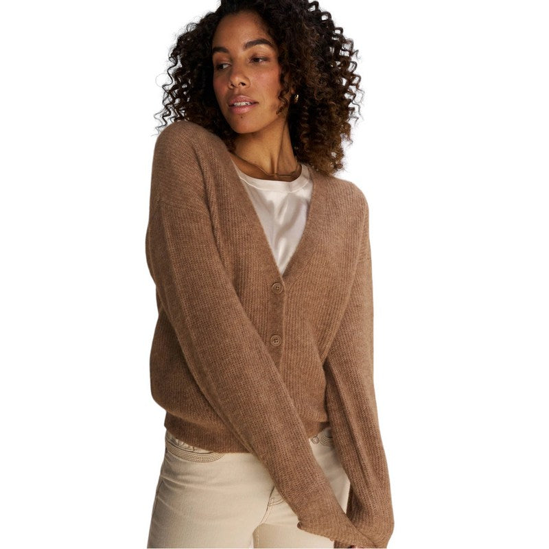 Mos Mosh Thora V-Neck Knit Cardigan Cinnamon Swirl on model front 2