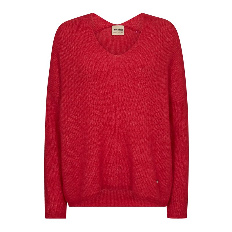 Mos Mosh Thora V-Neck Knit Jumper Chinese Red 153900-268 front