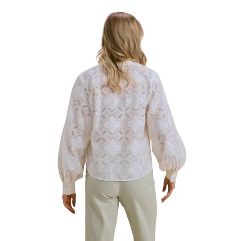 Mos Mosh Yen Lace Blouse in Ecru on model rear