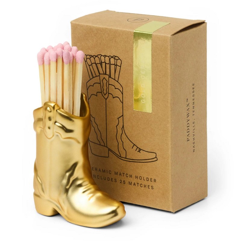Nashville Ceramic Cowboy Boot Match Holder Gold ACC3EU main