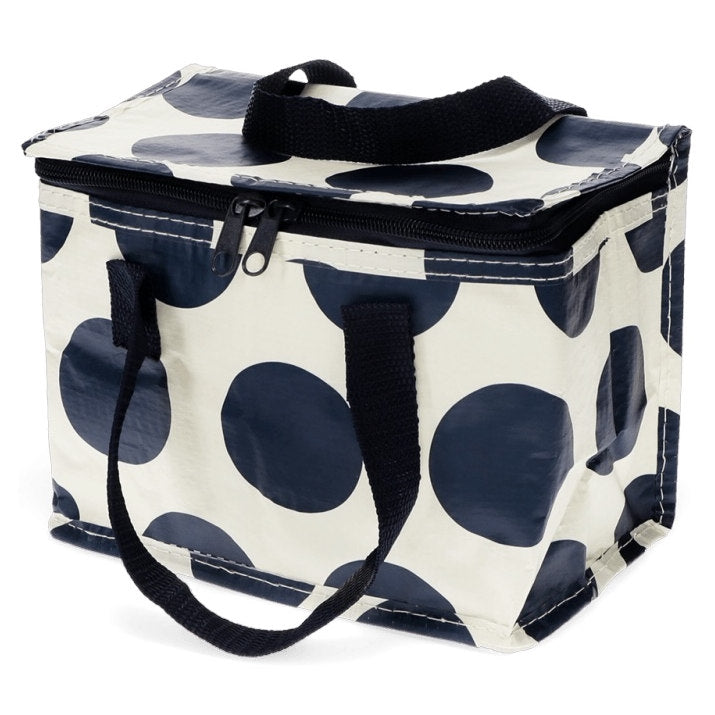 Navy Spot On White Insulated Lunch Bag 29845 front