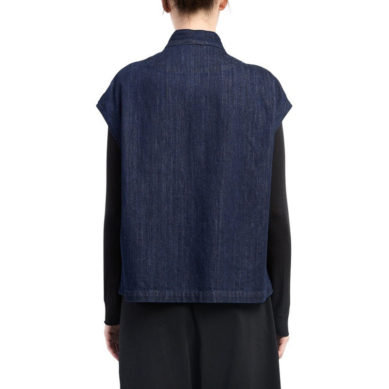 Neirami Gilet Denim Indigo C206 on model rear