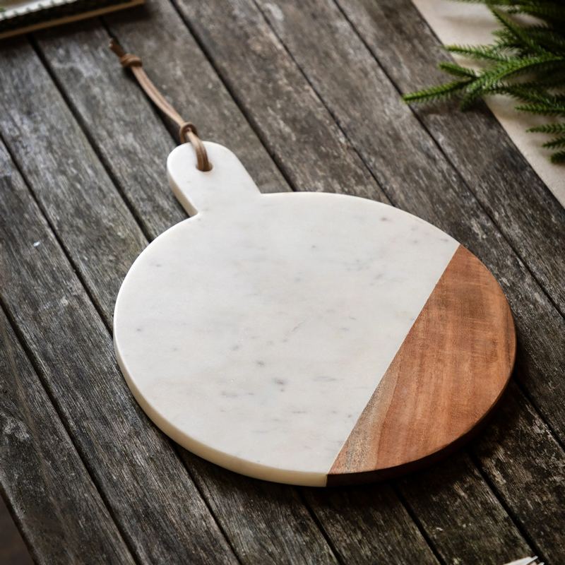 Novi Round Cheese Board White Marble and Wood lifestyle