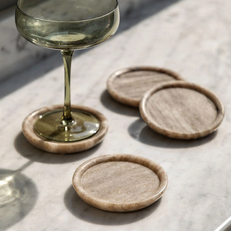 Novi Round Coasters Set of 4 Beige Marble lifestyle 1