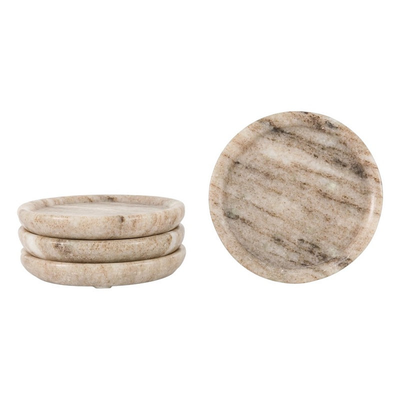 Novi Round Coasters Set of 4 Beige Marble stacked and flat