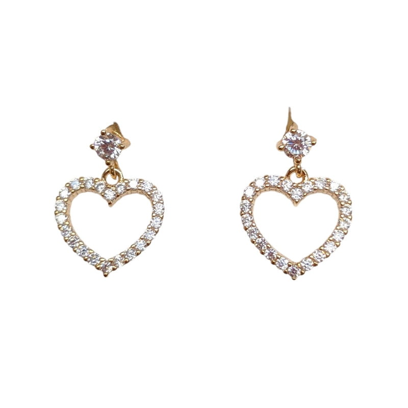 Old School Beauly Jewellery SME543 Open Heart CZ Stud Earrings Gold Plated front