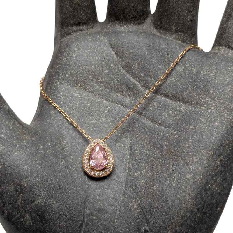 Old School Beauly Jewellery 2NS464A Small Pear Drop Pink CZ Diamante Necklace Gold Plated lifestyle
