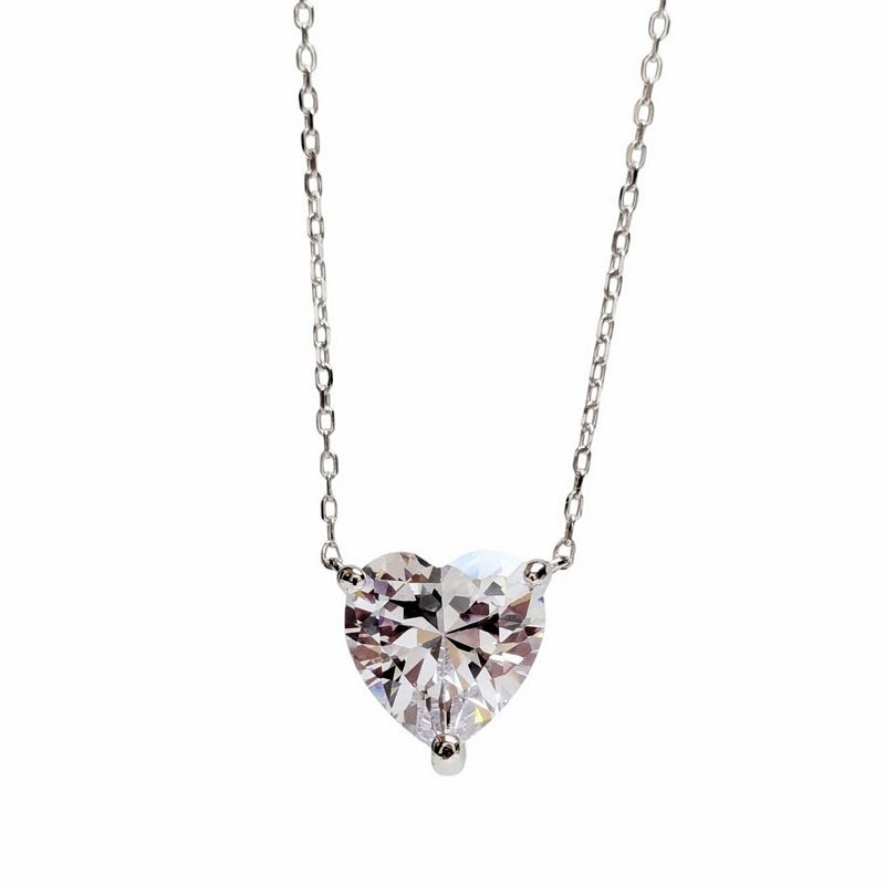 Old School Beauly Jewellery 2NS568 Diamante CZ Heart Necklace Sterling Silver detail
