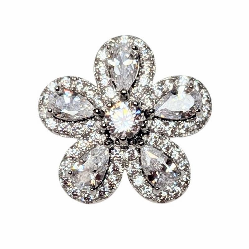 Old School Beauly Jewellery STR783 Flower Burst CZ Adjustable Ring Sterling Silver top