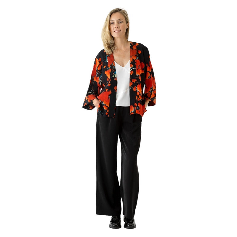 One Hundred Stars Acer Black Crepe Kimono CKMACRBLK on model front