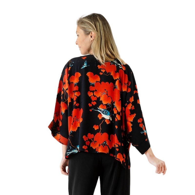 One Hundred Stars Acer Black Crepe Kimono CKMACRBLK on model rear