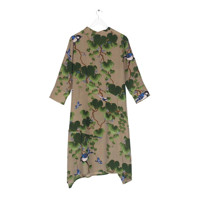 One Hundred Stars Asymmetric Dress in Stone with Acer Print DRAACRSTO Rear
