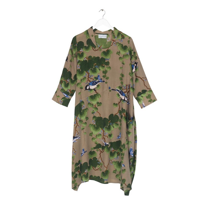 One Hundred Stars Asymmetric Dress in Stone with Acer Print DRAACRSTO