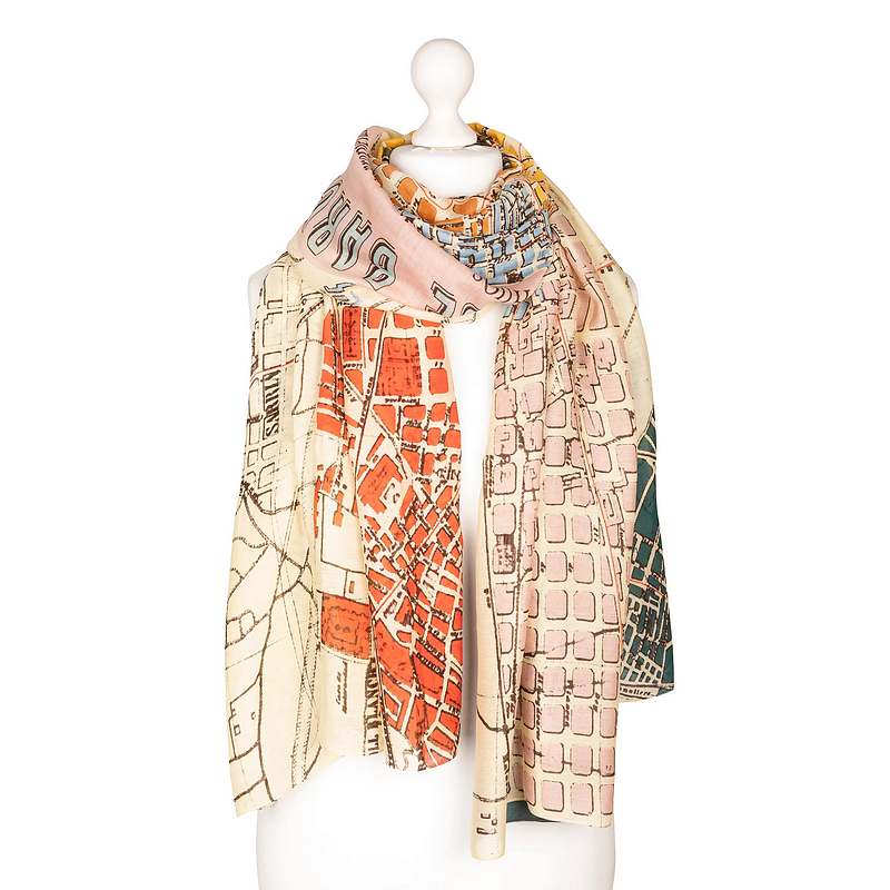 One Hundred Stars Barcelona Map Scarf on mannequin