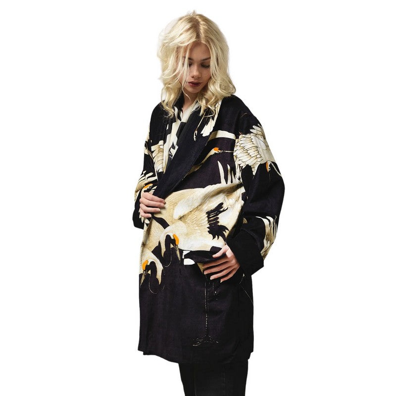 One Hundred Stars Boyfriend Velvet Jacket Stork Black on model side