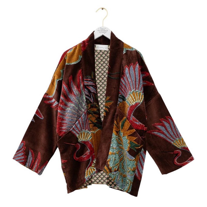 One Hundred Stars Crane Velvet Pocket Jacket Brown VPKCRABWN on hanger