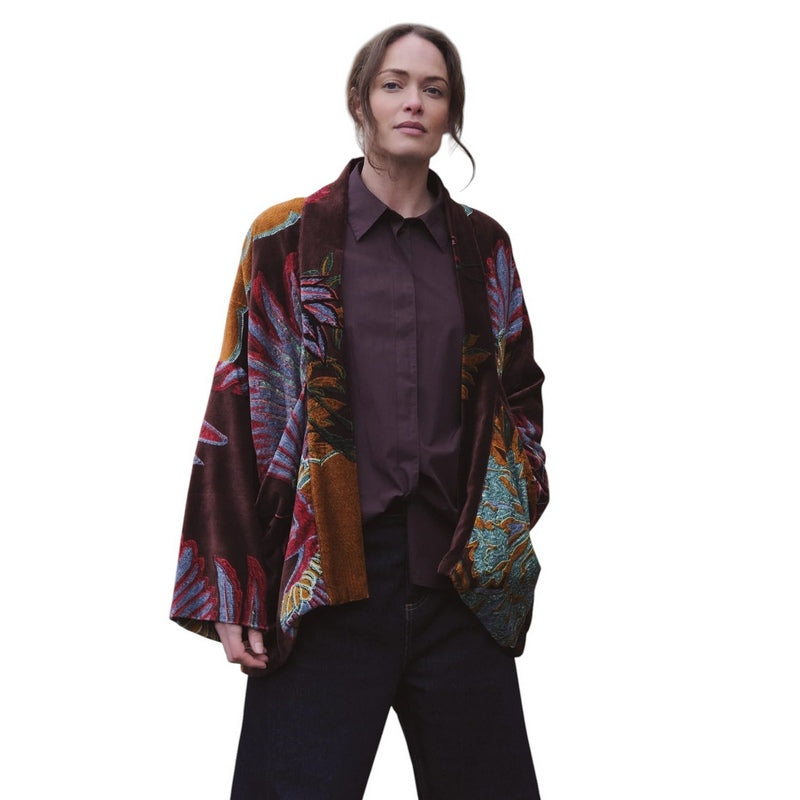 One Hundred Stars Crane Velvet Pocket Jacket Brown VPKCRABWN on model front