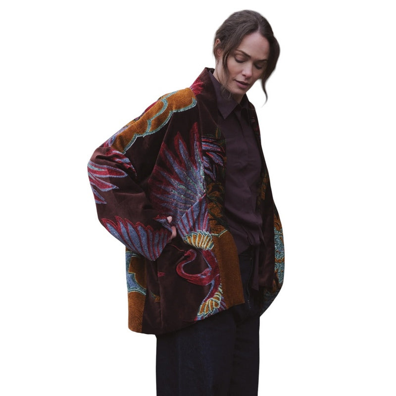 One Hundred Stars Crane Velvet Pocket Jacket Brown VPKCRABWN on model other side