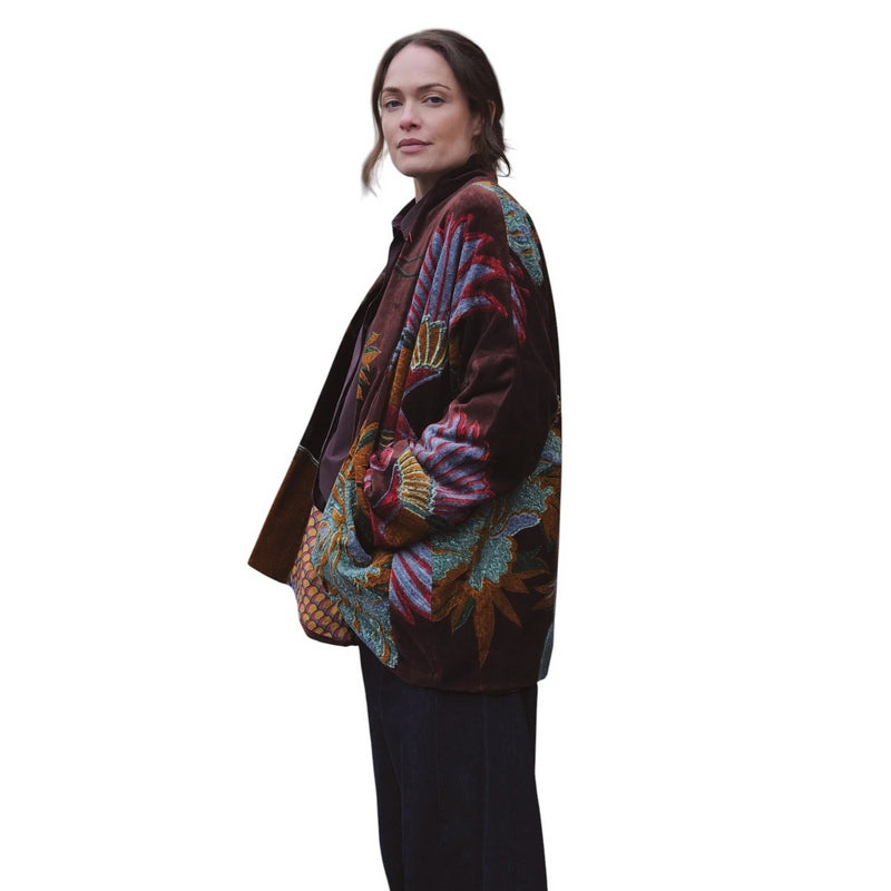 One Hundred Stars Crane Velvet Pocket Jacket Brown VPKCRABWN on model side