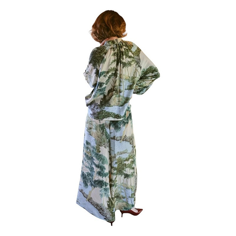 One Hundred Stars Crepe Palazzo Pants Rivers and Trees Natural on model rear