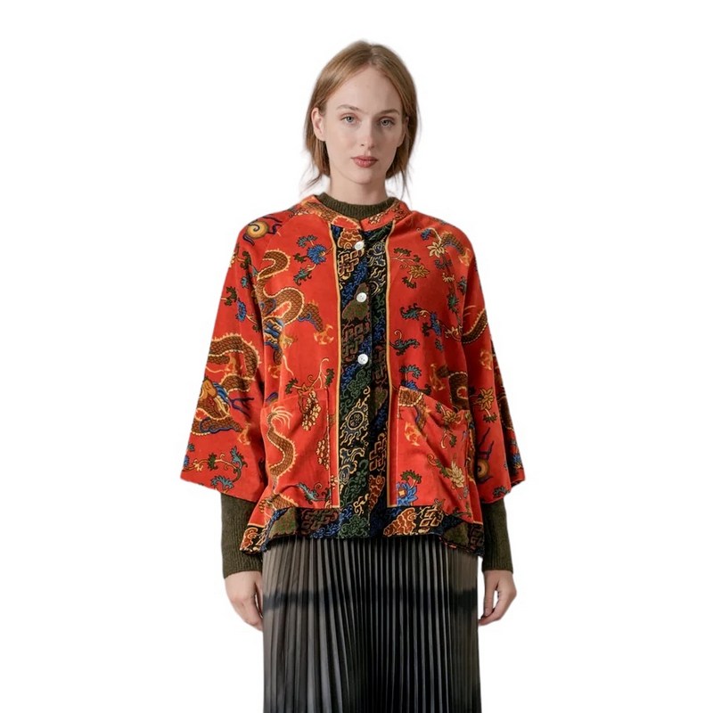 One Hundred Stars Dragon Rust Velvet Jacket on model front