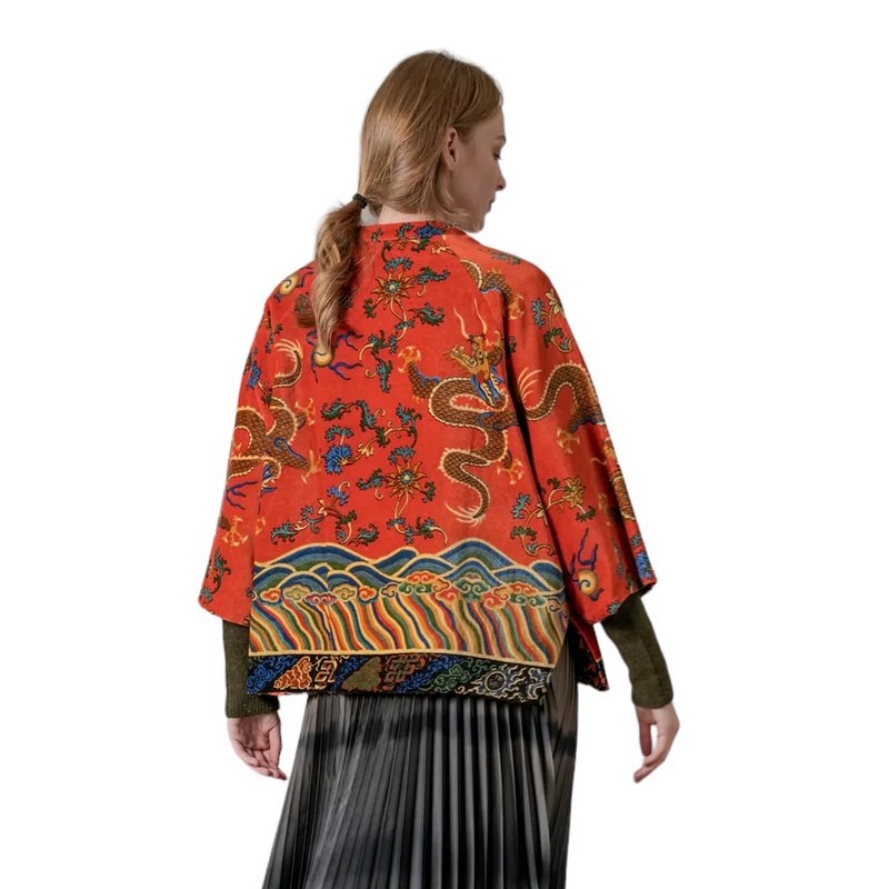 One Hundred Stars Dragon Rust Velvet Jacket on model rear