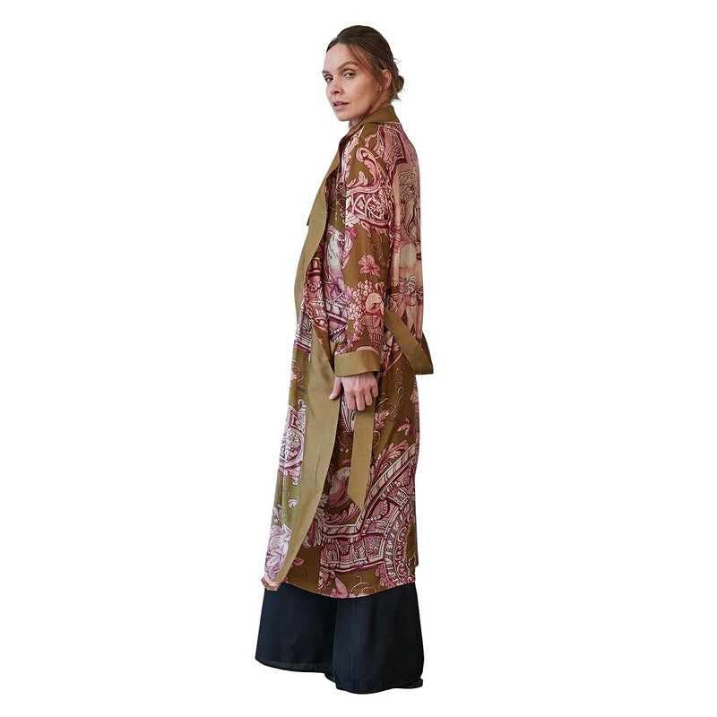 One Hundred Stars Dressing Gown Angels Olive on model side