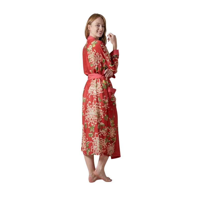 One Hundred Stars Dressing Gown Chrysanthemum Red GWNCHRRED model back