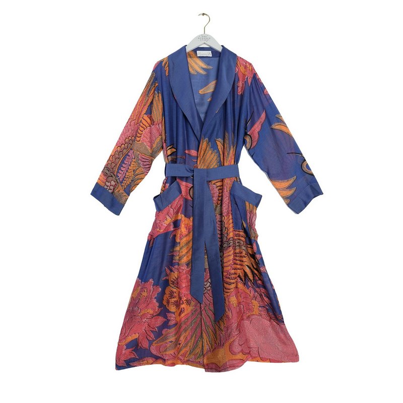 One Hundred Stars Dressing Gown Crane Cobalt GWNCRACOB front