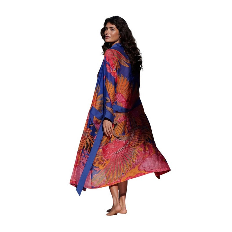 One Hundred Stars Dressing Gown Crane Cobalt GWNCRACOB model back 1