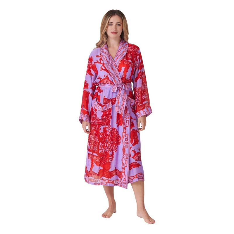 One Hundred Stars Dressing Gown Giant Willow Violet on model front 1