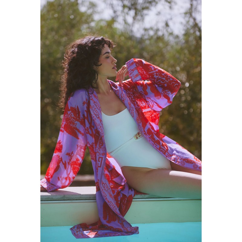 One Hundred Stars Dressing Gown Giant Willow Violet on model lifestyle