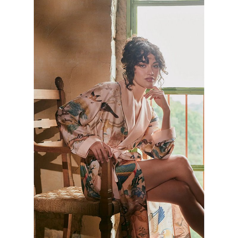 One Hundred Stars Dressing Gown Hummingbird Nude on model lifestyle