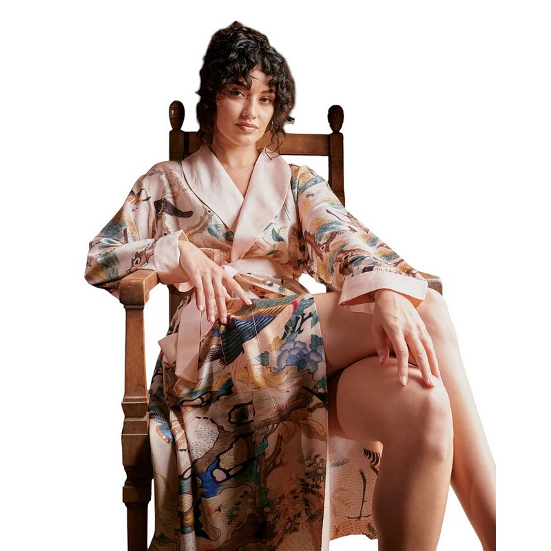 One Hundred Stars Dressing Gown Hummingbird Nude on model sitting front