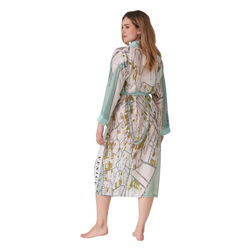 One Hundred Stars Dressing Gown Map Venice on model rear
