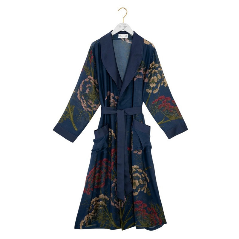 One Hundred Stars Dressing Gown Parsley Seed Navy on hanger