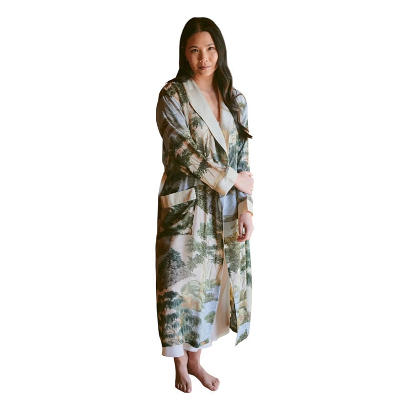 One Hundred Stars Dressing Gown Rivers and Trees Natural on model front