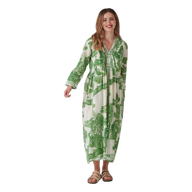 One Hundred Stars Giant Willow Green Pinch Pleat Dress on model front