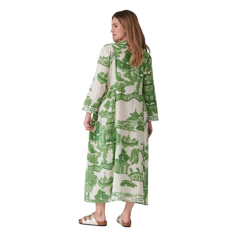 One Hundred Stars Giant Willow Green Pinch Pleat Dress on model rear