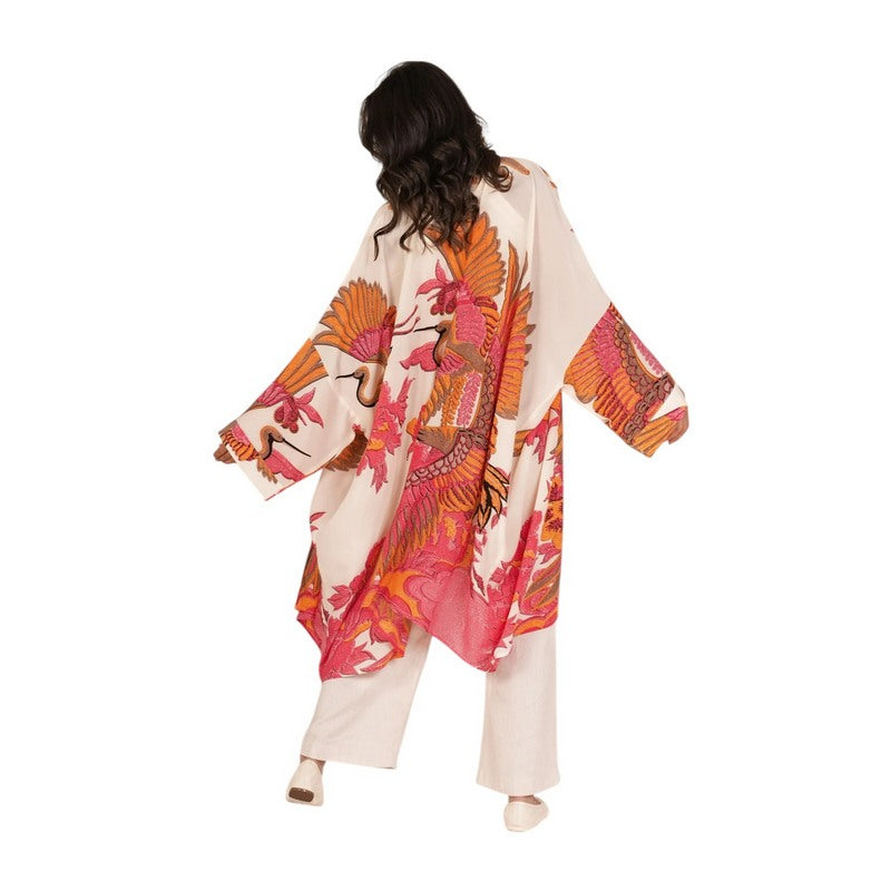 One Hundred Stars Grande Kimono Crane Ecru One Size GRACRAECR model back 