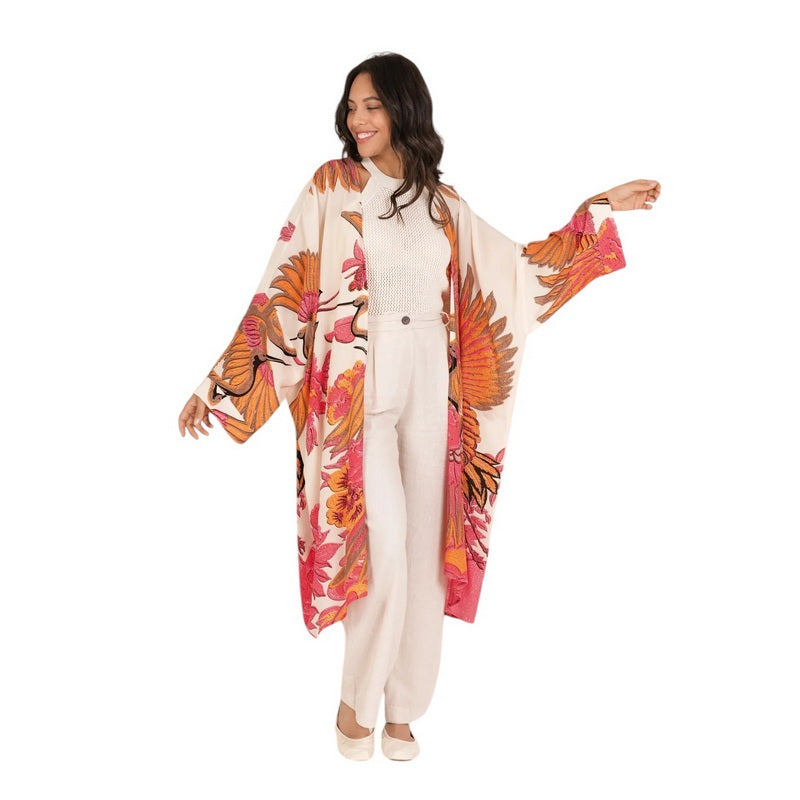 One Hundred Stars Grande Kimono Crane Ecru One Size GRACRAECR model front