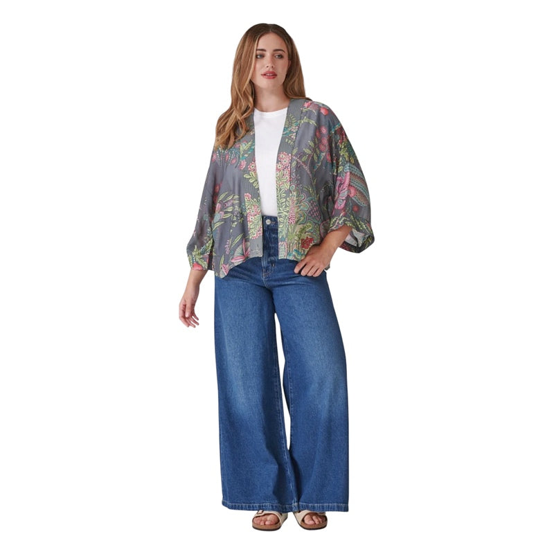 One Hundred Stars Kimono Boho Garden Grey on model main