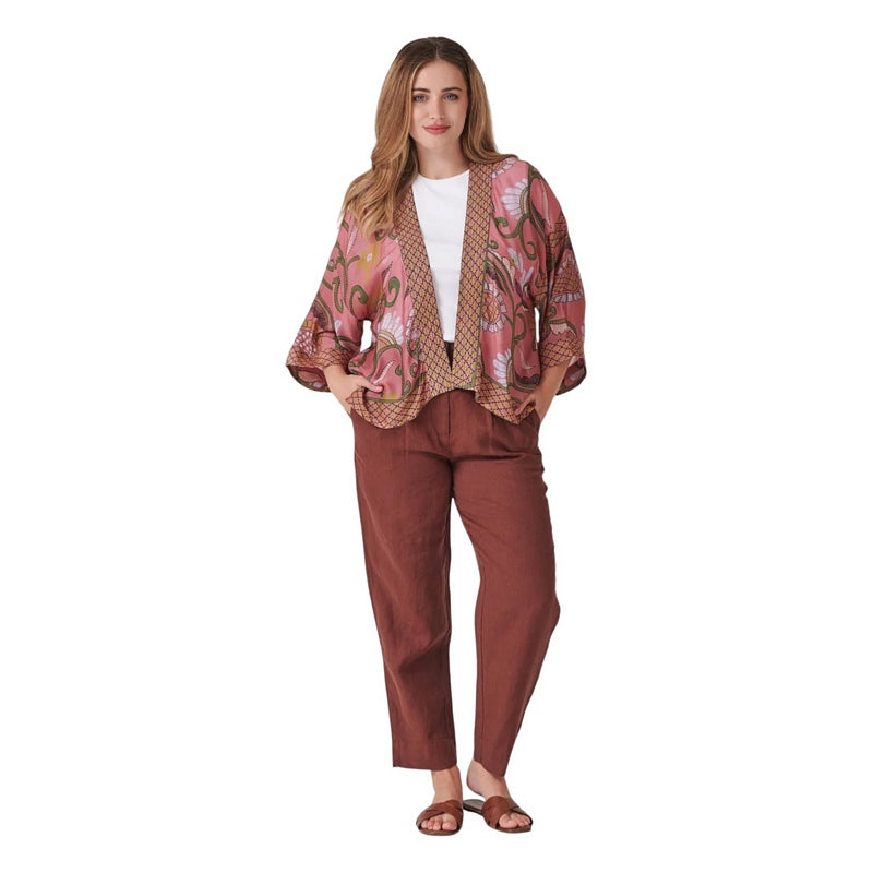 One Hundred Stars Kimono Giant Kantha Dusk on model front