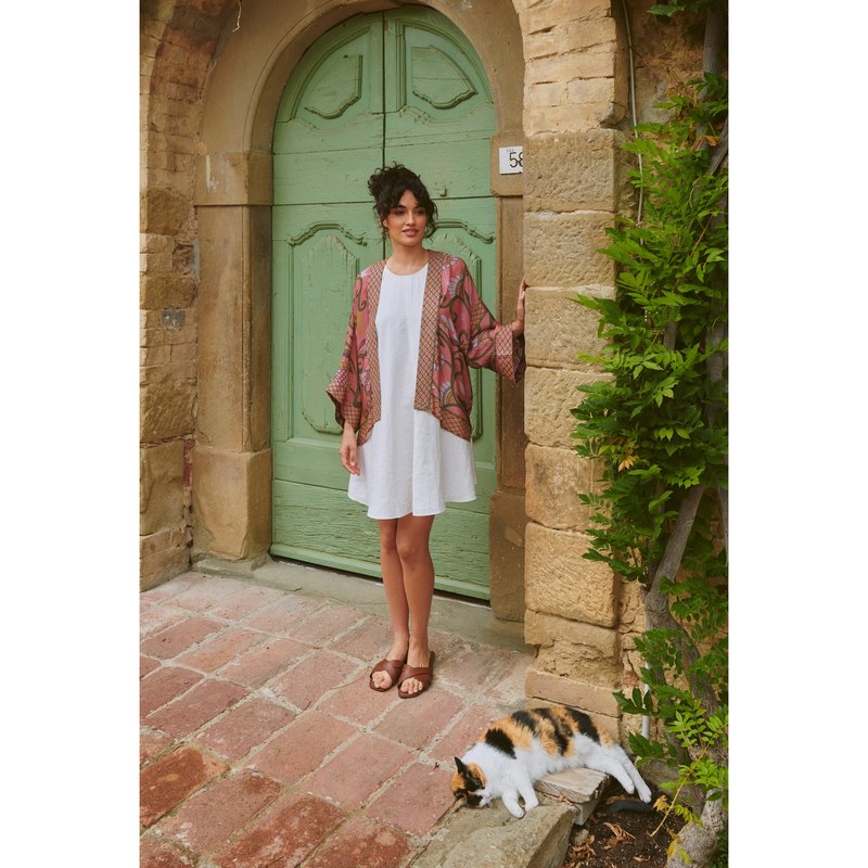 One Hundred Stars Kimono Giant Kantha Dusk on model lifestyle