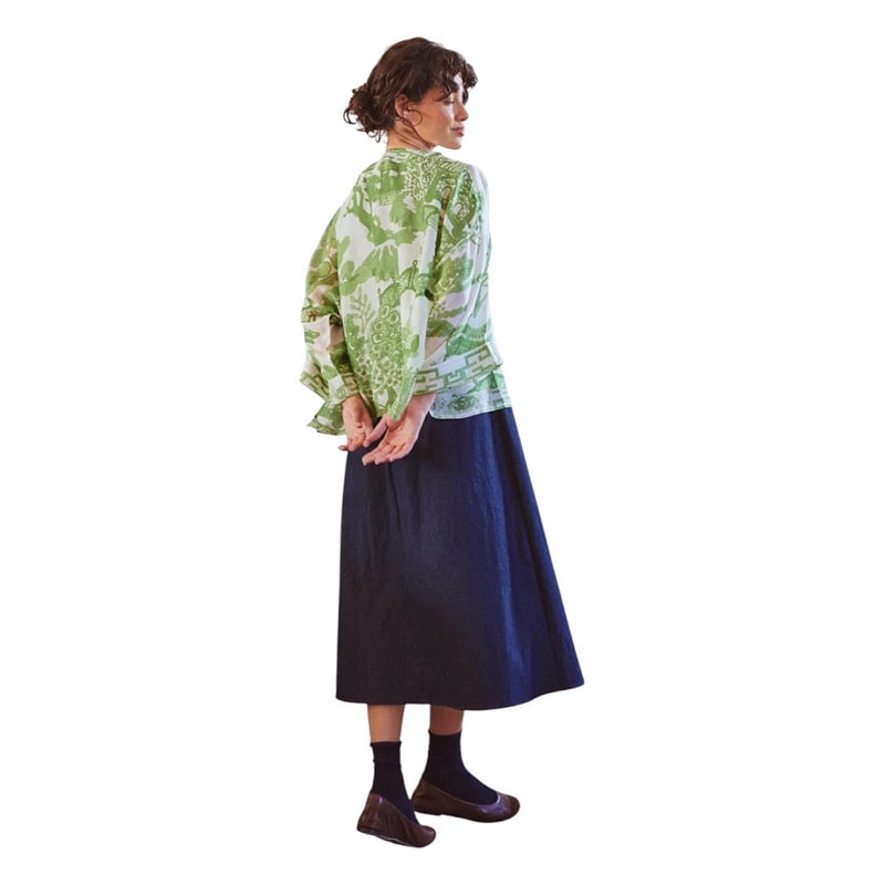 One Hundred Stars Kimono Giant Willow Green on model 2 rear