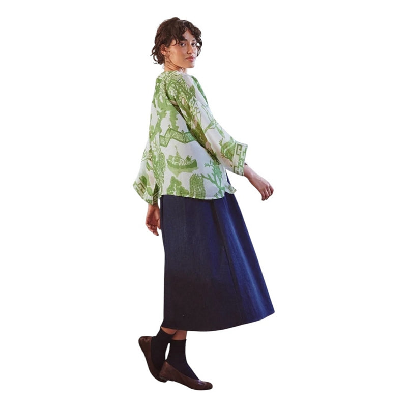 One Hundred Stars Kimono Giant Willow Green on model 2 side