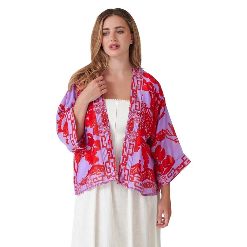 One Hundred Stars Kimono Giant Willow Violet on model detail