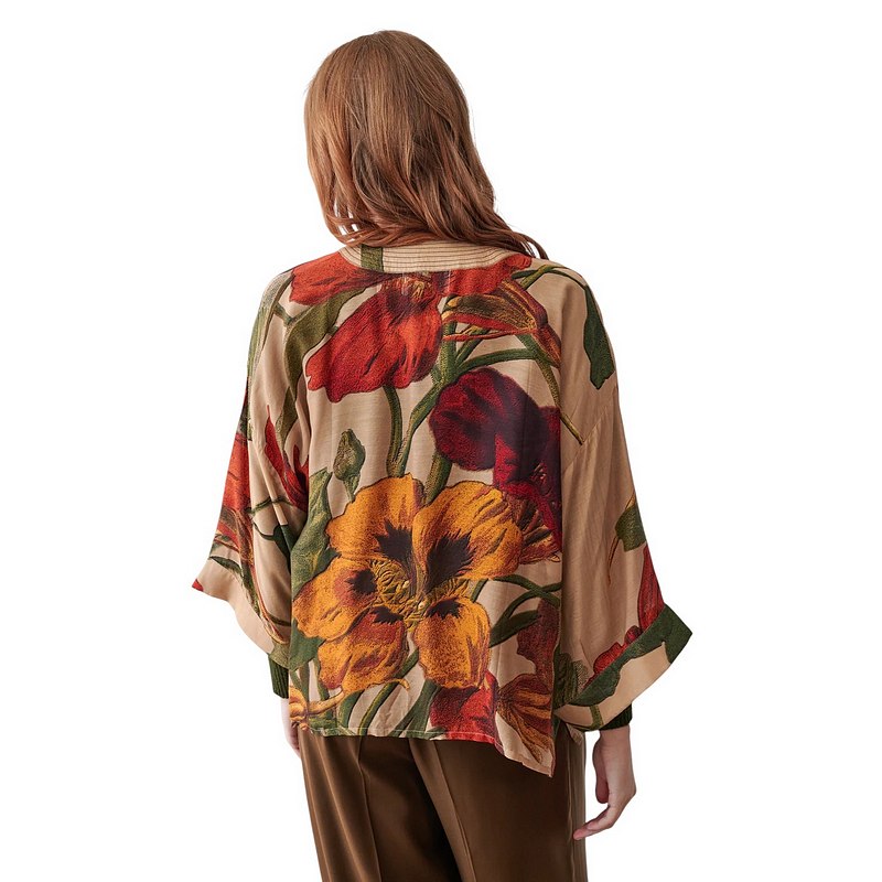 One Hundred Stars Kimono Nasturtium Fawn on model rear